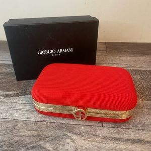 GIORGIO ARMANI red gold cosmetic makeup case vanity hard shell clutch purse new
